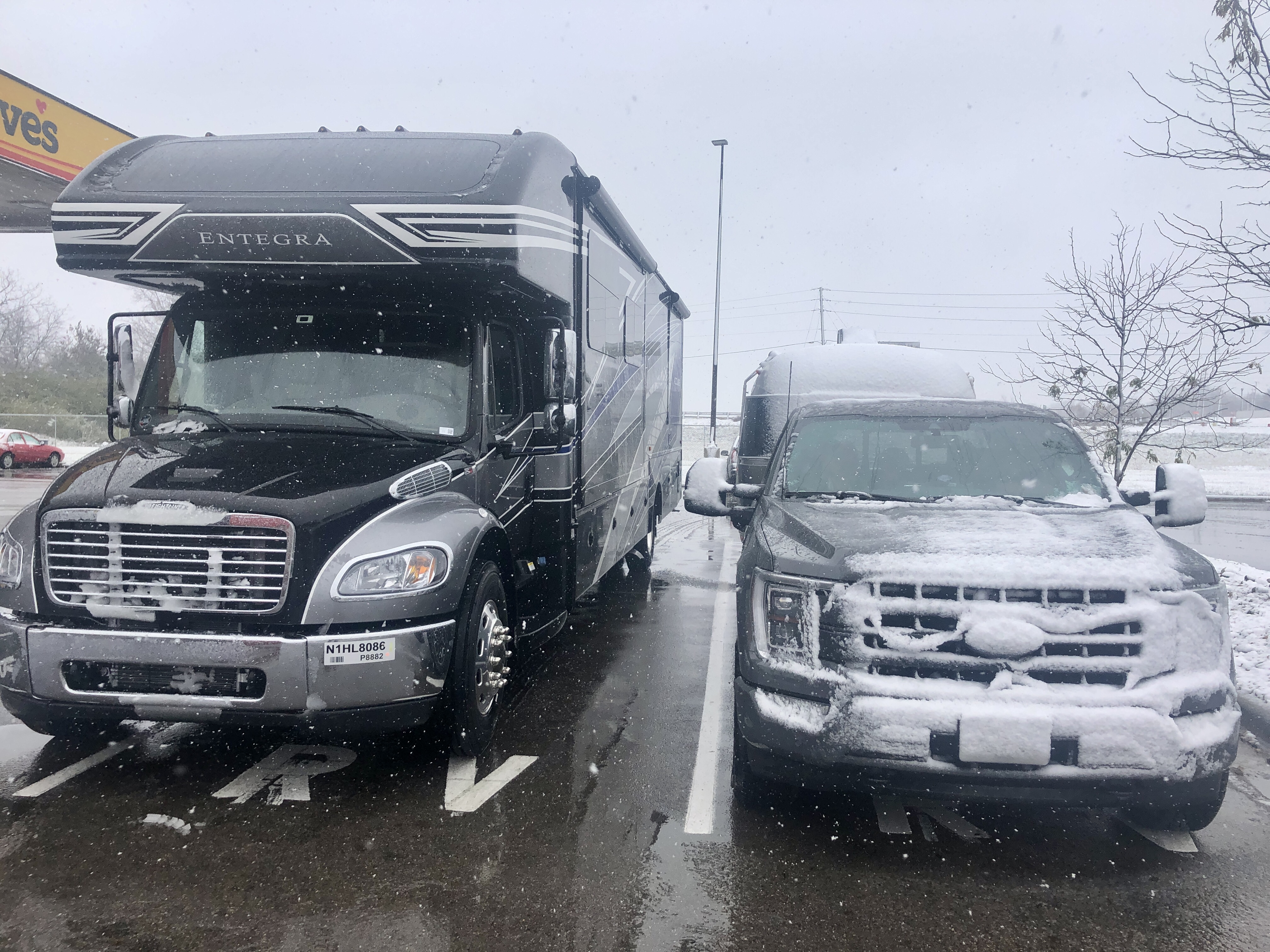 Waiting out snow in truck stop